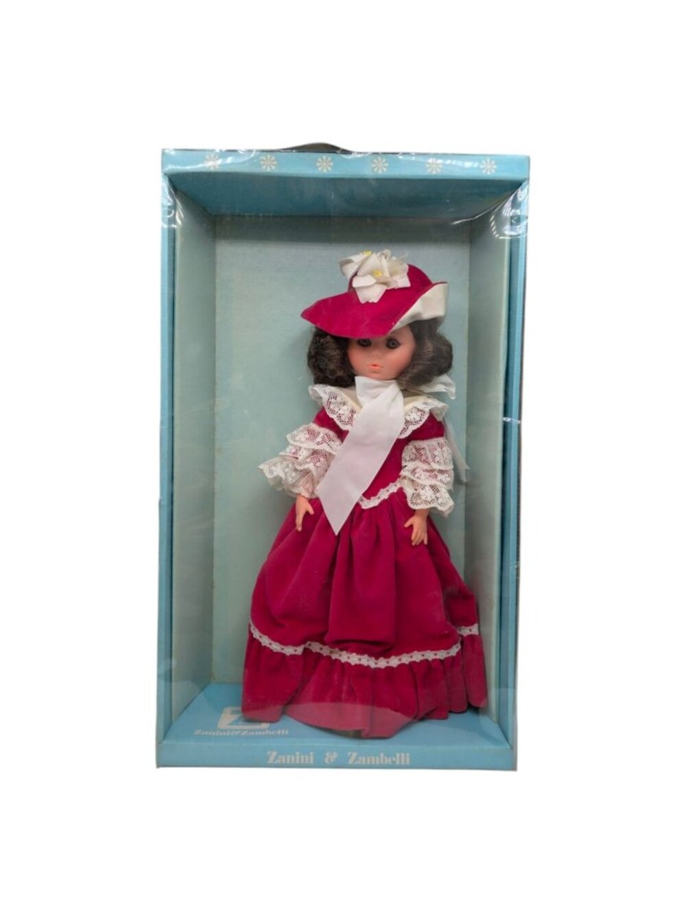 Vtg Zanini Zambelli Doll 17" Vinyl Red Velvet Dress Curly Brunette Boxed ITALY